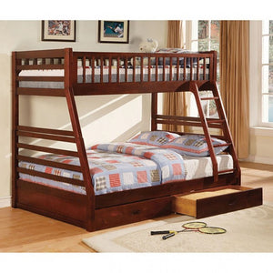 California Twin-Over-Full Bunk Bed with Drawers (Cherry)