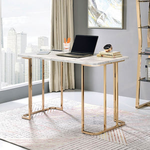 Delphine Contemporary Desk (Gold/White)