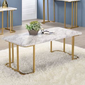 Calista Living Room Table Collection (Gold/White)