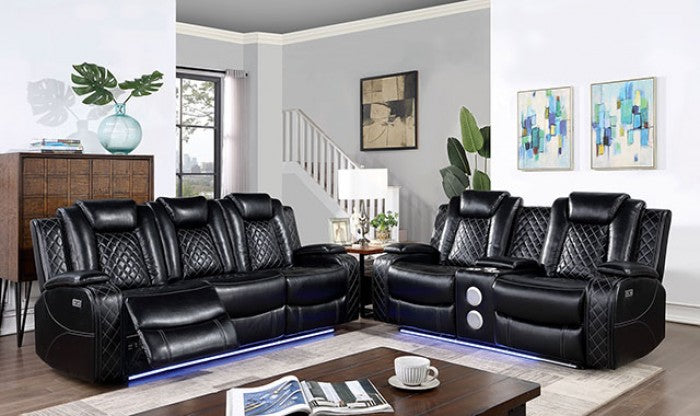 Lubeck Living Room Power Motion Set with LED Lights (Black