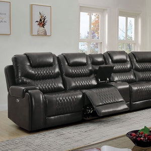 Mariah Leather Power Sectional with Recliner (Grey)