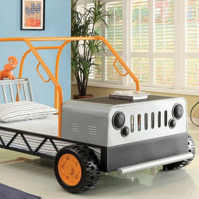 Rover Contemporary Twin Bed (Orange/Silver)
