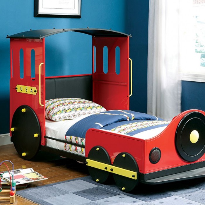 Red Retro Express Metal Train Twin Bed