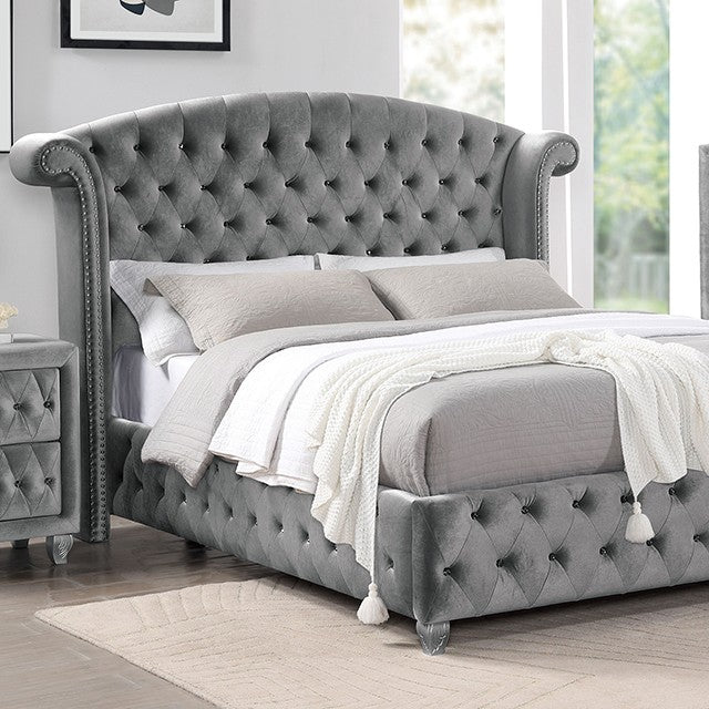 Zohar Velvet Bed (Grey)