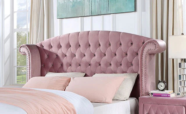 Pink tufted full size bed deals