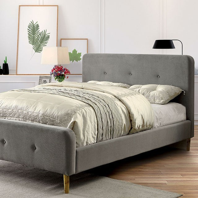 Barney Mid-Century Modern Bed (Grey)