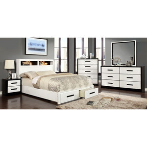 Rutger Contemporary Bed with Drawers (White/Ebony)