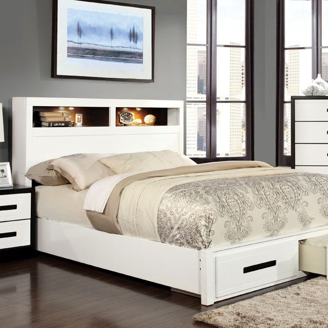 Rutger Contemporary Bed with Drawers (White/Ebony)