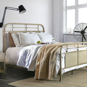 Haldus Industrial-style Bed (Distressed Ivory)