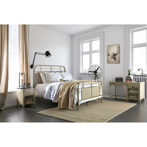 Haldus Industrial-style Bed (Distressed Ivory)