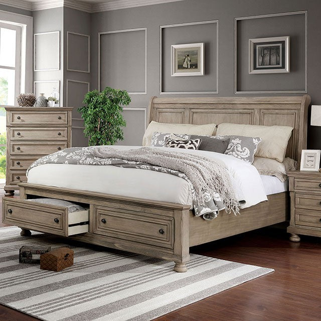 Wells Transitional Bed with Footboard Drawers (Grey)