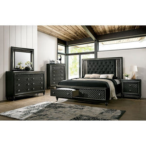 Demetria Contemporary Bed with Footboard Drawers (Metallic Grey)