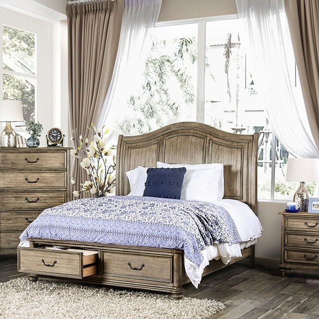 Belgrade Transitional Wooden Headboard Bed with Drawers (Natural)