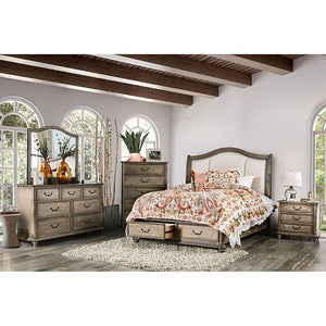 Belgrade Rustic Fabric Headboard Bed with Drawers (Natural/Ivory)