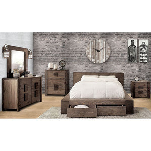 Janeiro Low Profile Rustic Bed With Drawers (Natural Tone)