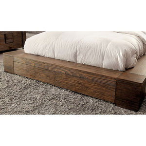 Janeiro Low Profile Rustic Bed With Drawers (Natural Tone)