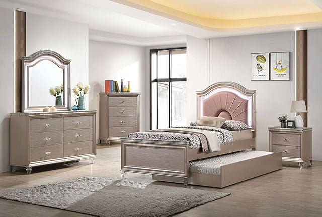 Furniture of America Ariston Rose Pink Tufted Twin Bed