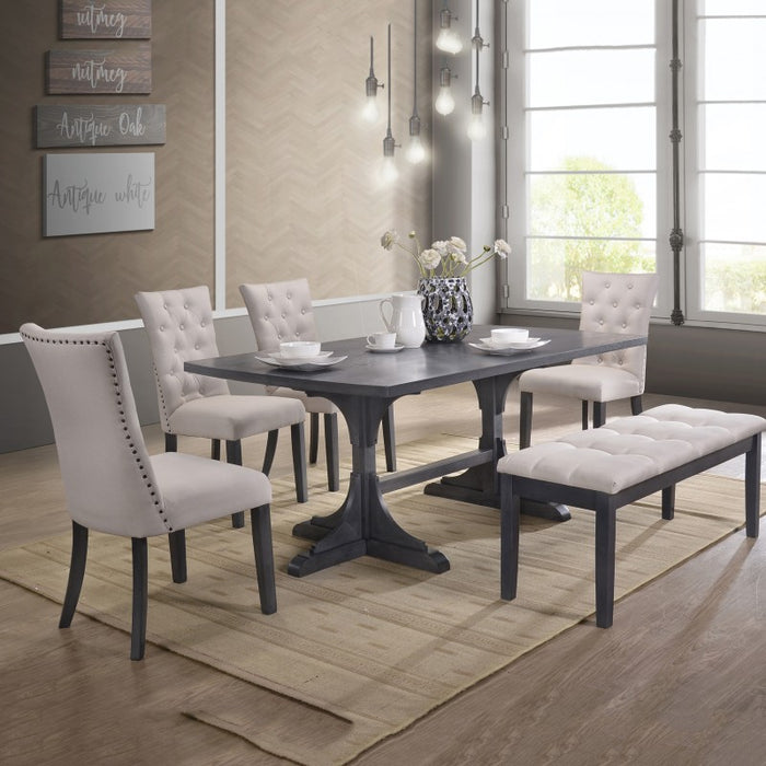 Traditional 6pc Dining Set in Grey with Bench