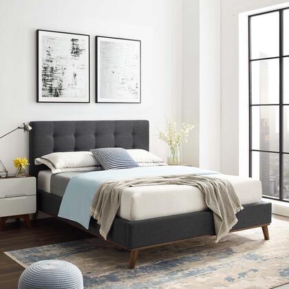 McKenzie Biscuit Tufted Upholstered Fabric Platform Bed in Grey