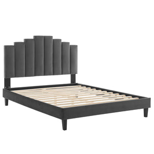 Elise Velvet Platform Bed With Black legs (Charcoal)