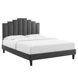 Elise Velvet Platform Bed With Black legs (Charcoal)