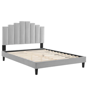 Elise Velvet Platform Bed With Black legs (Light Grey)