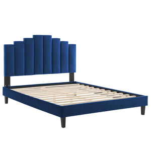 Elise Velvet Platform Bed With Black legs (Navy Blue)
