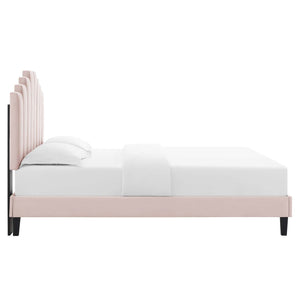 Elise Velvet Platform Bed With Black legs (Pink)