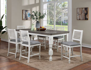 Calabria 7-PCS Counter Height Rustic-style Dining Set (Antique White/Grey)