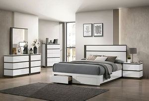 Birsfelden Contemporary Bed with Drawers (White/Grey)