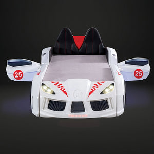 Trackster Racecar Bed with LED Lights (White)