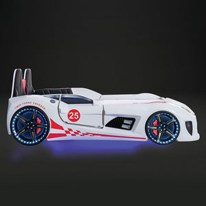 Trackster Racecar Bed with LED Lights (White)