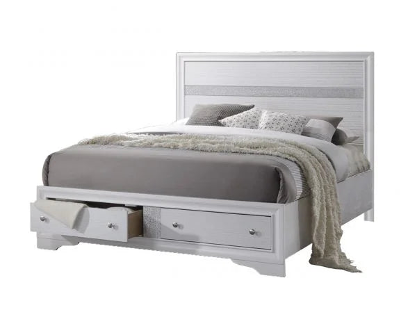 Catherine Platform Panel Bed with 2 Footboard Drawers (White)
