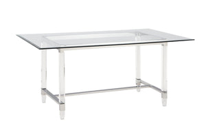 Jake Glass Dining Table With Silver Chairs In Stainless Steel