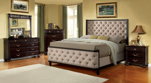 Chanelle Button Tufted Fabric Bed in Espresso