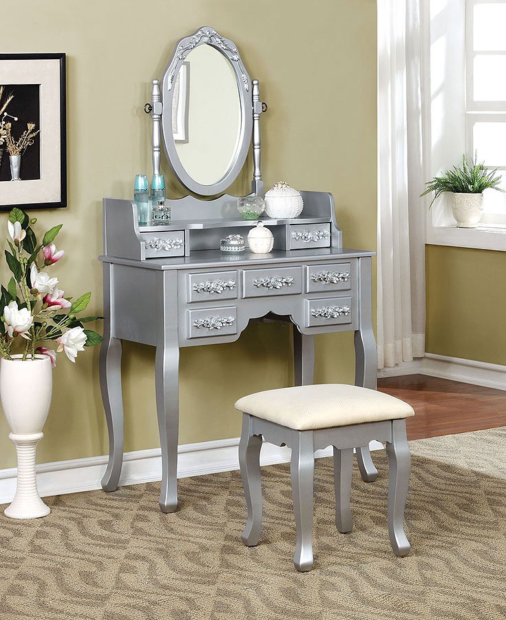 silver dressing table and stool Harriet Vanity With Stool in Silver