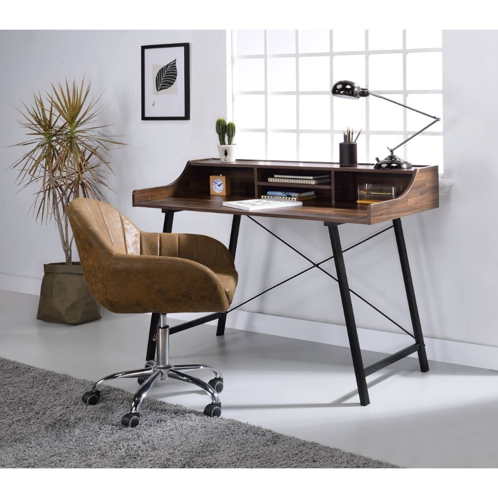 Quincy Industrial-style Desk (Dark Oak/Matte Black)