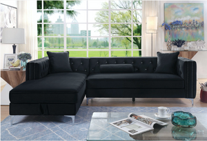 Amie Diamond Button Tufted Sectional With Storage (Black)