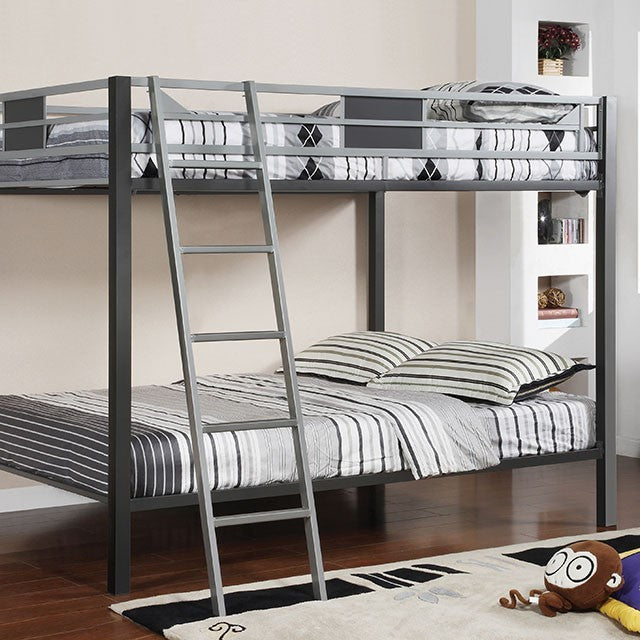 Cletis Contemporary Full Bunk Bed (Silver/Gun Metal)