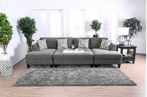 Lowry Chenille Sectional with Ottoman (Grey)