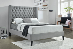 Summerset Button Tufted Upholstered Bed (Light Grey)