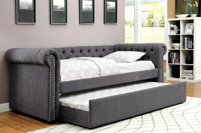 Leanna Contemporary Day Bed with Trundle (Grey)