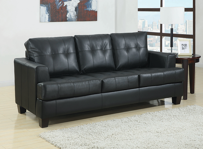 Black leather pull hot sale out sofa bed
