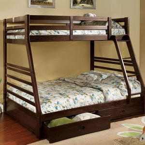 California Twin-Over-Full Bunk Bed with Drawers (Dark Walnut)