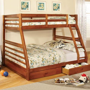 California Twin-Over-Full Bunk Bed with Drawers (Oak)