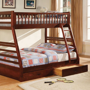 California Twin-Over-Full Bunk Bed with Drawers (Cherry)