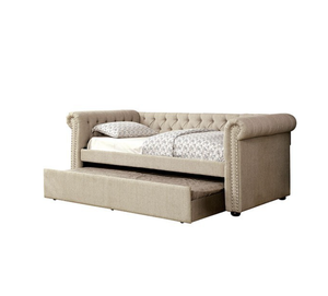 Leanna Contemporary Day Bed with Trundle (Beige)