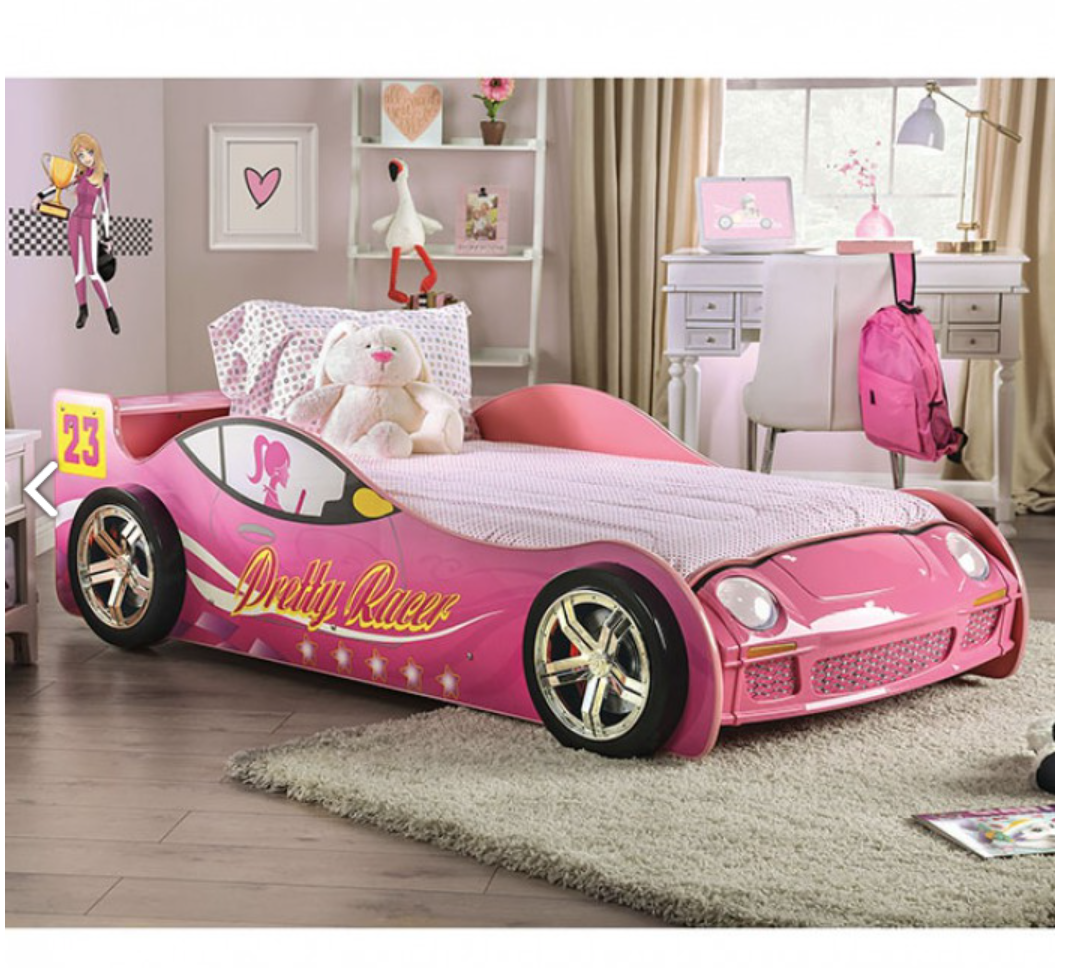 Velostra Pretty Racer Car Bed with LED Lights (Pink) – Fully Furnished