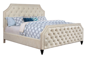 Claudine Crystal-Like Button Upholstered Bed (Beige)