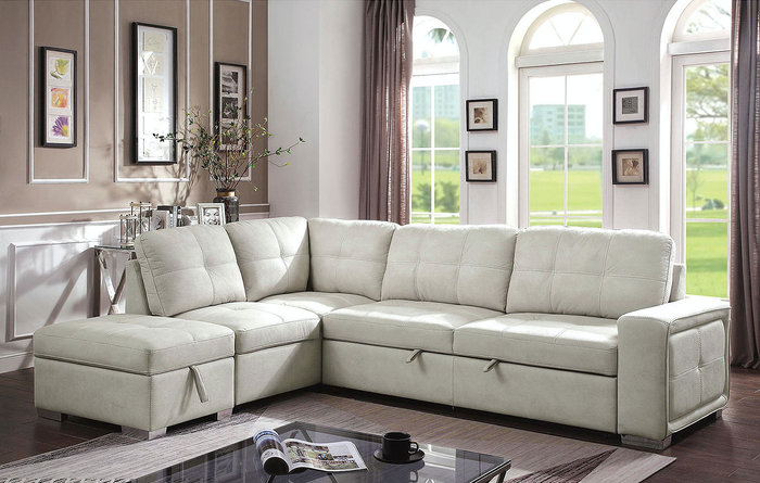 Risca Contemporary Sleeper Sectional Beige Fully Furnished